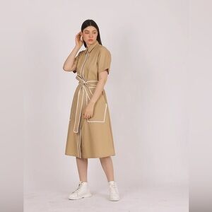 Sandra Darren Khaki White Pencil Dress Vintage 50s 60s